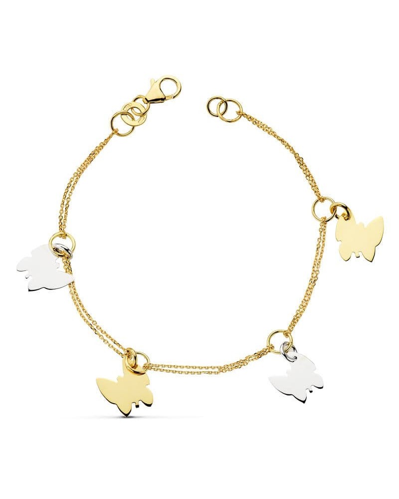 Pulsera oro 18k bicolor mariposas 19,5 cm