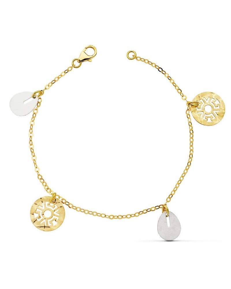 Pulsera oro 18k bicolor fetiches 19cm