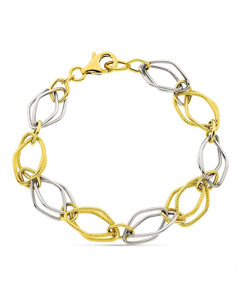 Pulsera oro 18k bicolor eslabones ancho 8 mm largo 20 cm