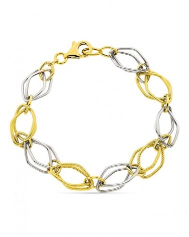 Pulsera oro 18k bicolor eslabones ancho 8 mm largo 20 cm