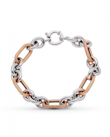 Pulsera oro 18k bicolor eslabones texturizados