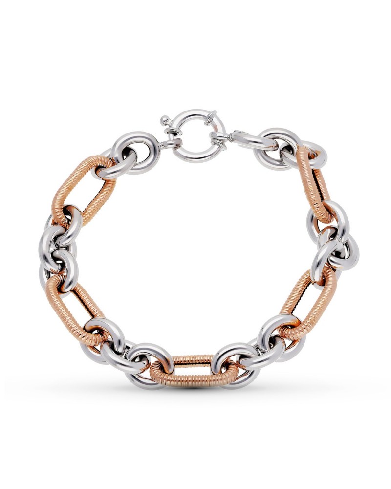 Pulsera oro 18k bicolor eslabones texturizados
