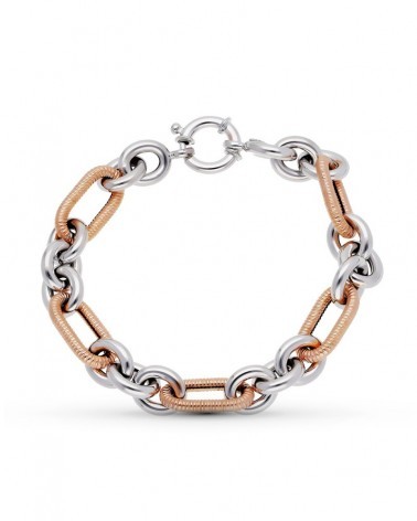Pulsera oro 18k bicolor eslabones texturizados