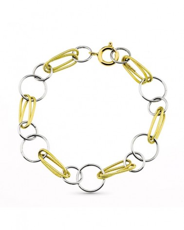 Pulsera oro 18k bicolor eslabones combinados