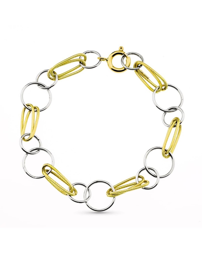 Pulsera oro 18k bicolor eslabones combinados
