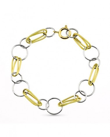 Pulsera oro 18k bicolor eslabones combinados
