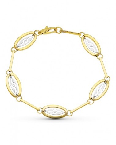Pulsera oro 18k bicolor motivos ovalados peso 6,4g