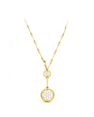 Gargantilla oro 18k bicolor círculos y flor 45cm