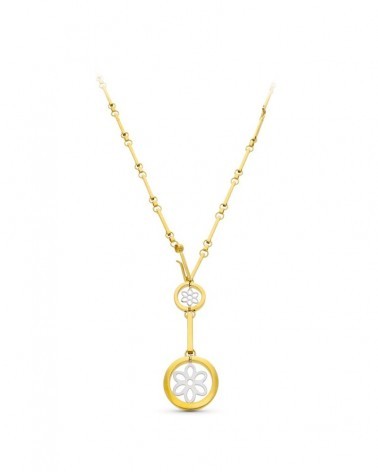 Gargantilla oro 18k bicolor círculos y flor 45cm