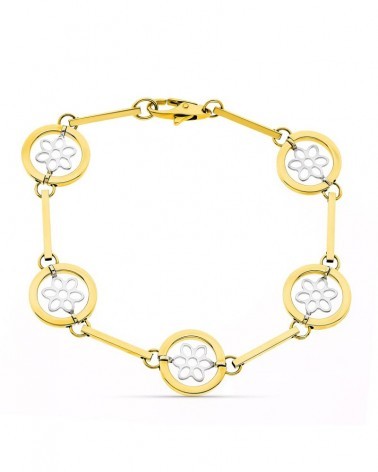 Pulsera oro 18k bicolor motivos calados 19 cm