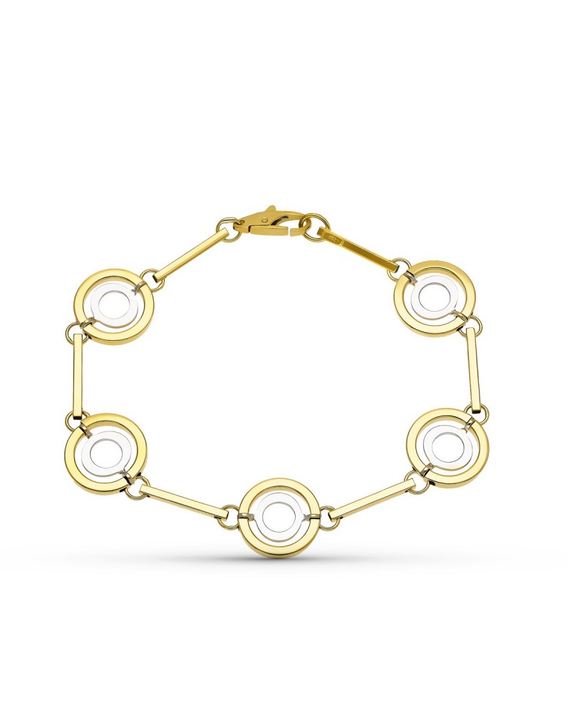Pulsera oro 18k bicolor motivos circulares