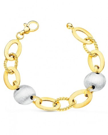 Pulsera oro 18k bicolor eslabones ovalados 19 cm