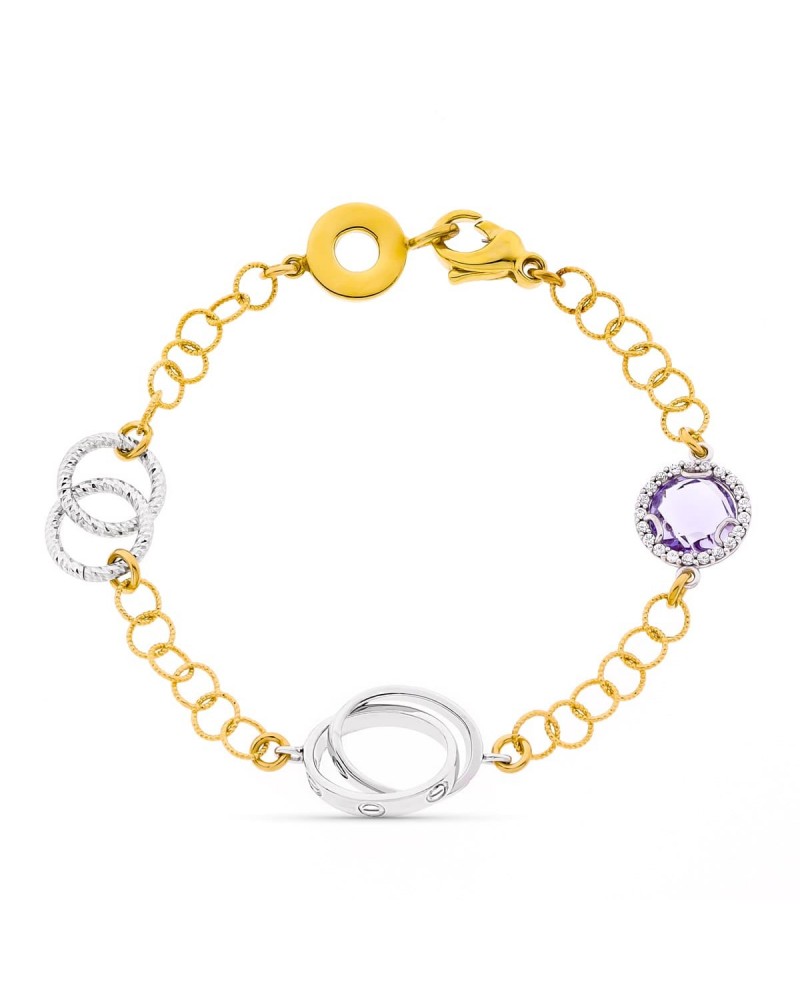 Pulsera oro 18k bicolor eslabones amatista
