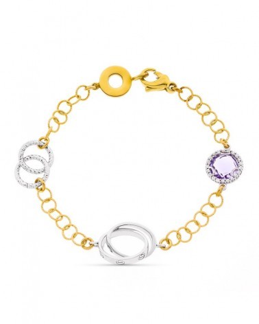 Pulsera oro 18k bicolor eslabones amatista