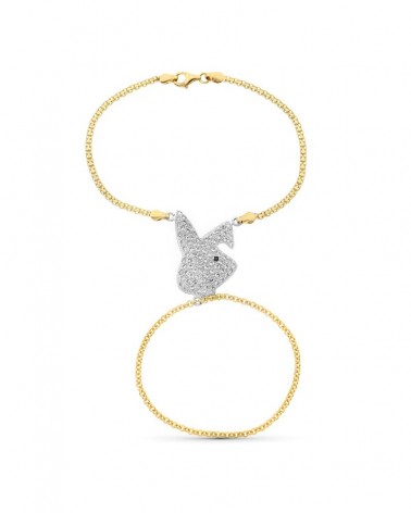 Pulsera oro 18k bicolor motivo conejito circonitas