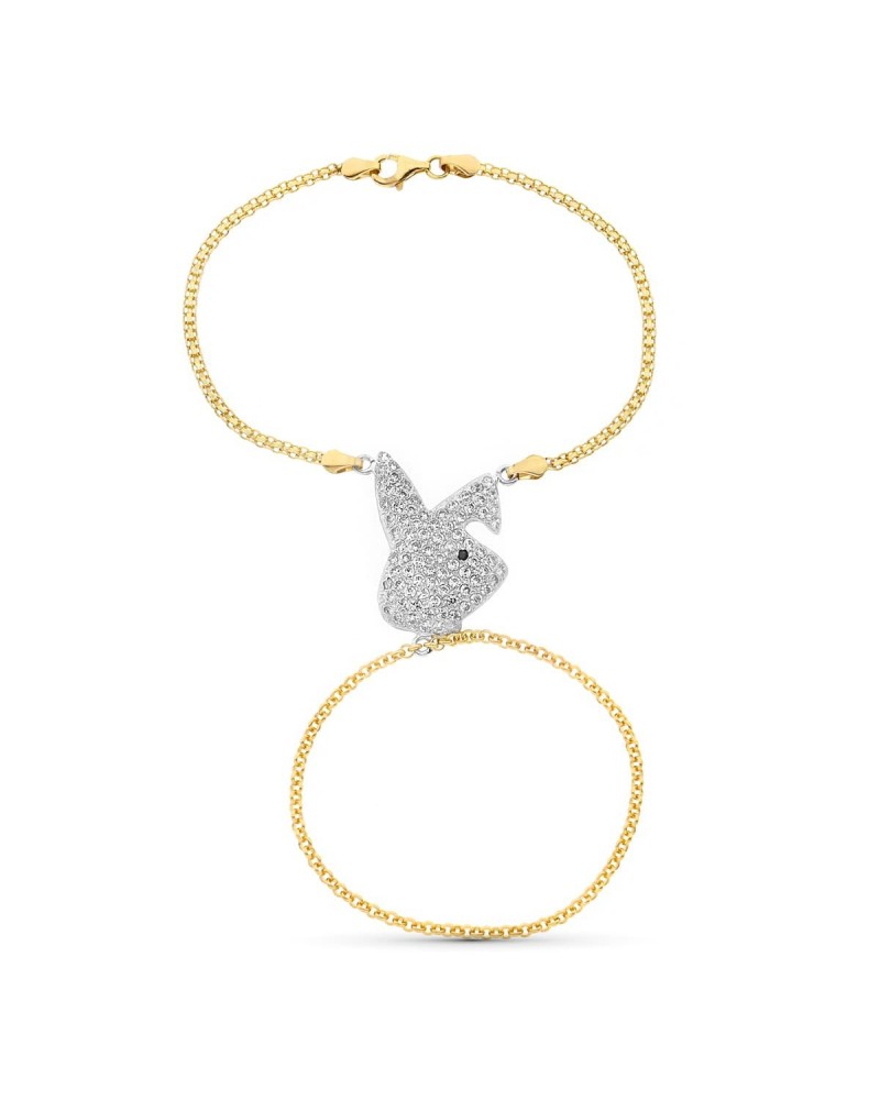 Pulsera oro 18k bicolor motivo conejito circonitas