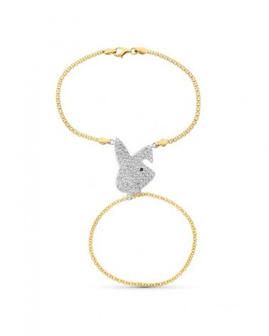 Pulsera oro 18k bicolor motivo conejito circonitas