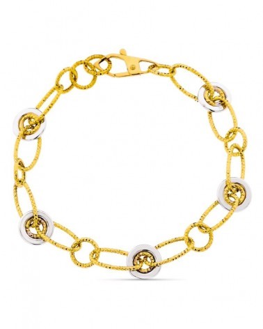 Pulsera oro 18k bicolor eslabones combinados