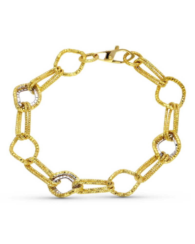 Pulsera oro 18k bicolor eslabones diamantados