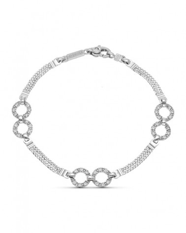 Pulsera oro blanco 18k círculos circonita 18,5cm
