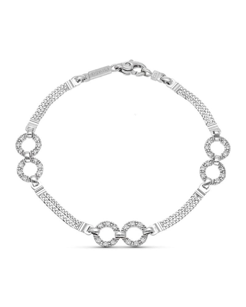 Pulsera oro blanco 18k círculos circonita 18,5cm