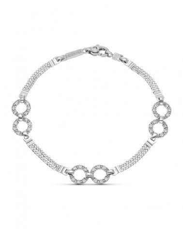 Pulsera oro blanco 18k círculos circonita 18,5cm
