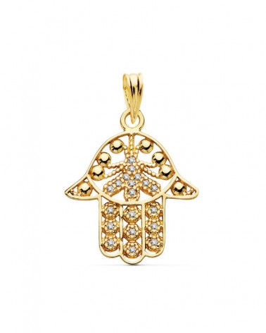 Colgante oro 18k Mano de Fátima circonita 19x18 mm