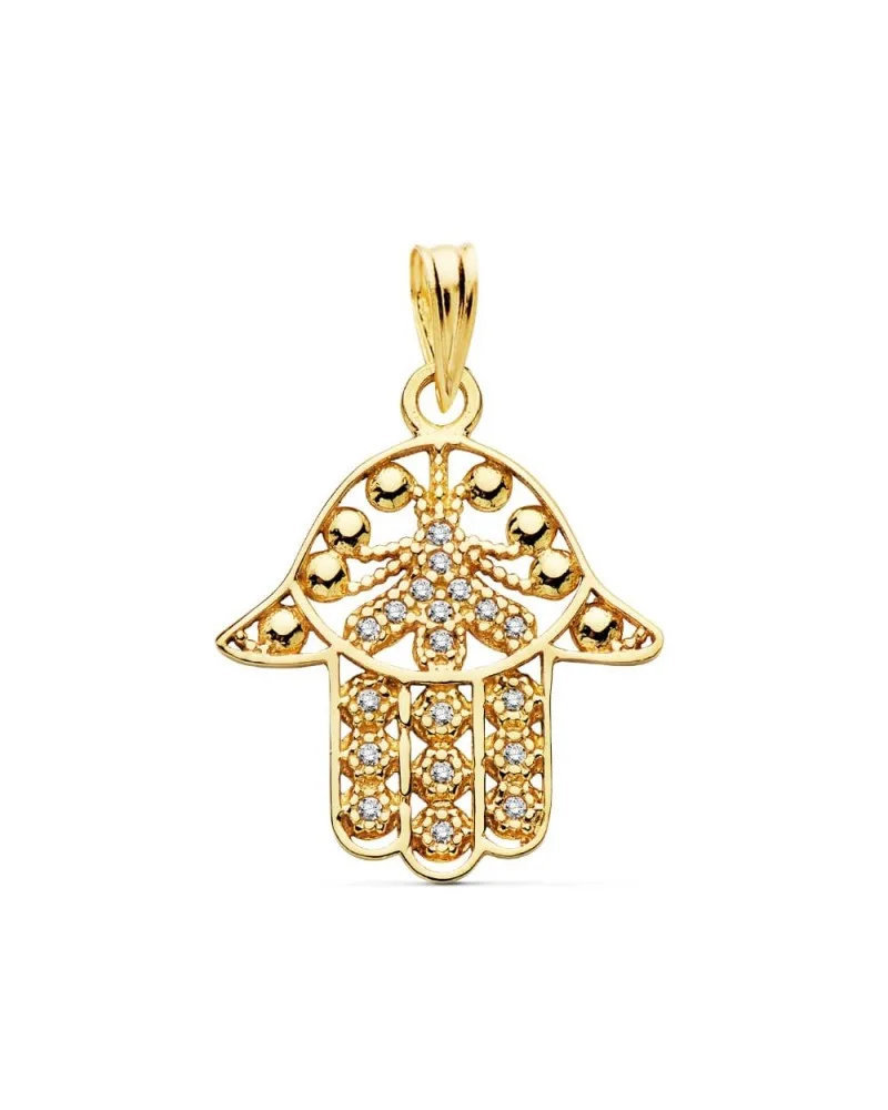 Colgante oro 18k Mano de Fátima circonita 19x18 mm