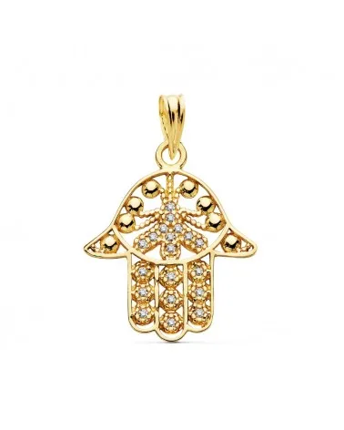 Colgante oro 18k Mano de Fátima circonita 19x18 mm