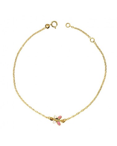 Pulsera oro 18k amarillo mariposa esmalte 18 cm