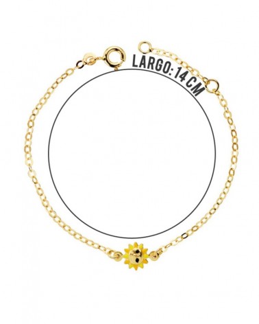 Pulsera oro 18k bebé sol esmalte amarillo 14,5 cm