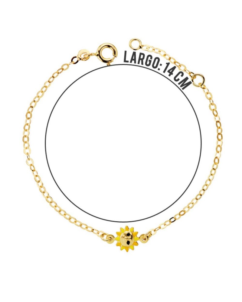 Pulsera oro 18k bebé sol esmalte amarillo 14,5 cm