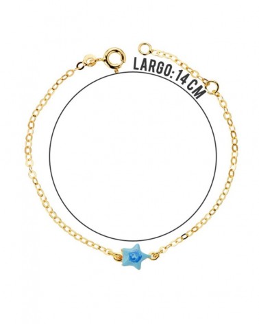 Pulsera bebé oro 18k estrella esmaltada azul 14cm