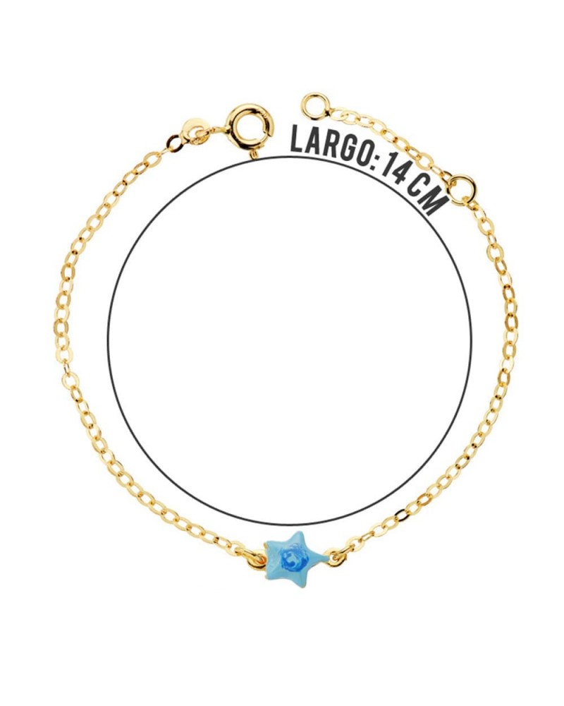 Pulsera bebé oro 18k estrella esmaltada azul 14cm