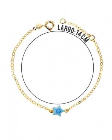 Pulsera bebé oro 18k estrella esmaltada azul 14cm