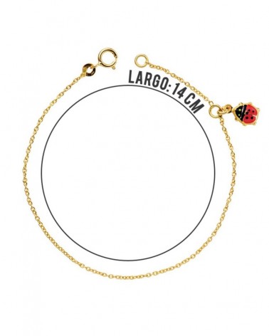 Pulsera oro 18k bebé mariquita esmalte 14cm
