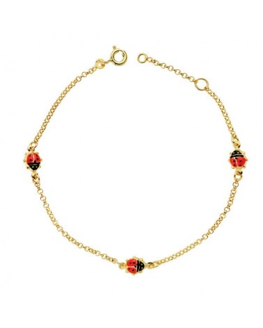 Pulsera oro 18k mariquitas esmalte 17,5 cm