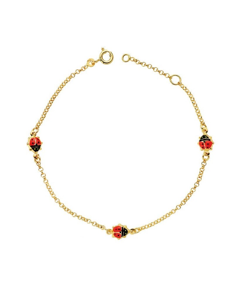 Pulsera oro 18k mariquitas esmalte 17,5 cm