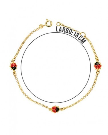 Pulsera oro 18k mariquitas esmalte 17,5 cm