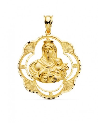 Medalla Virgen del Carmen oro 18k forma pandereta 32x28 mm