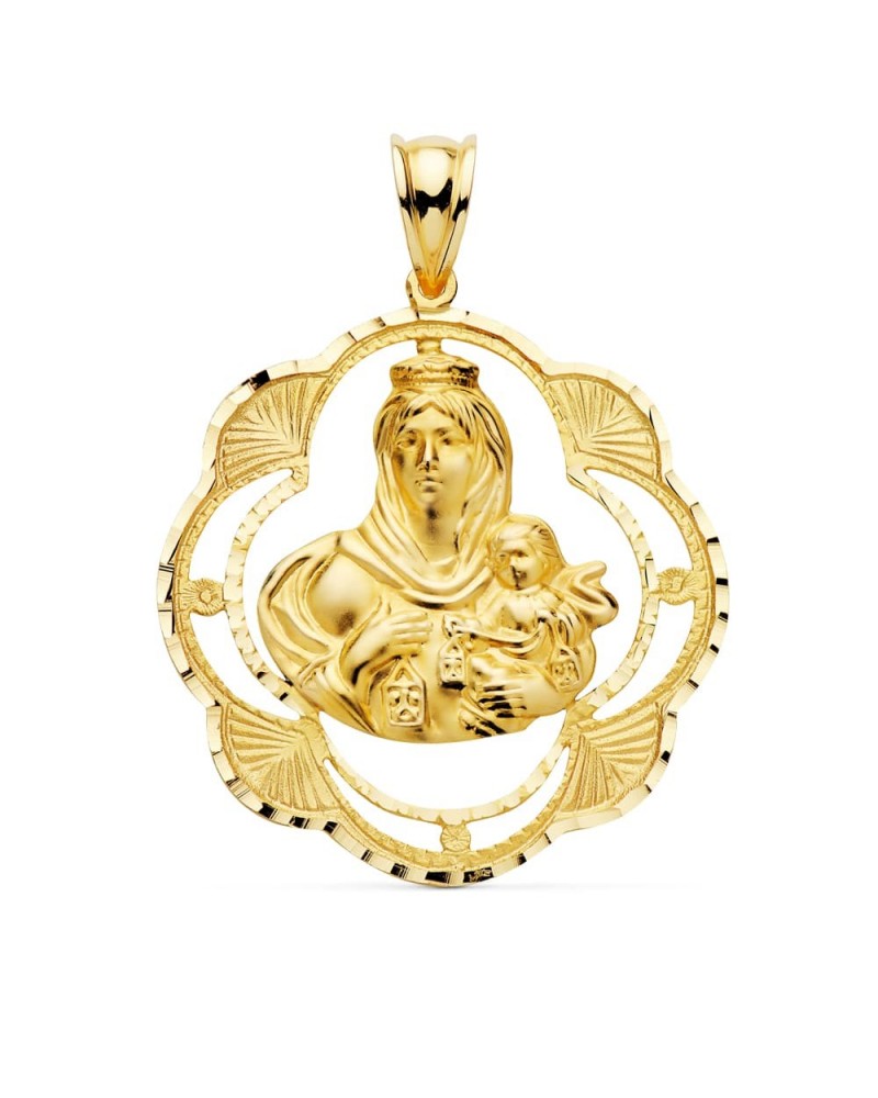 Medalla Virgen del Carmen oro 18k forma pandereta 32x28 mm