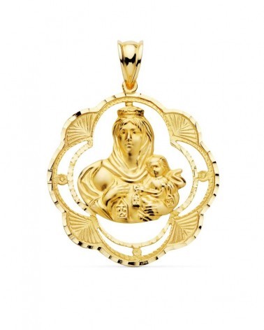 Medalla Virgen del Carmen oro 18k forma pandereta 32x28 mm