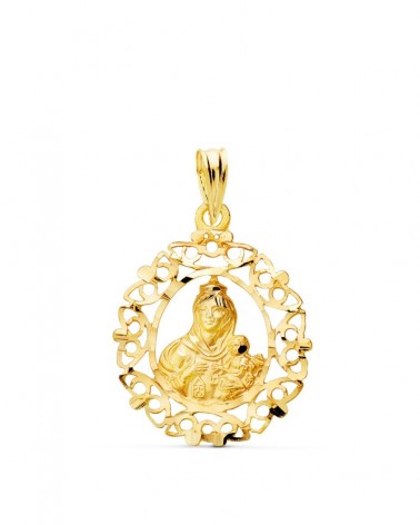 Medalla oro 18k Virgen del Carmen orla tallada 25x20mm