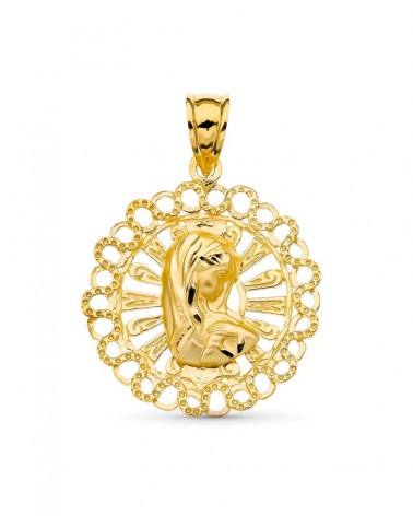 Medalla oro 18k Virgen niña calada 24mm