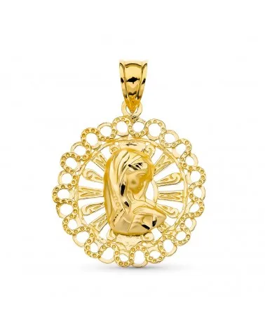 Medalla oro 18k Virgen niña calada 24mm