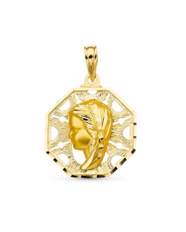 Medalla oro 18k Virgen Niña octogonal 21x18mm