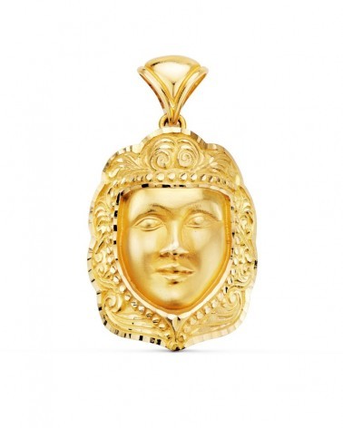 Medalla Virgen del Rocío oro 18k rostro relieve 35x25mm