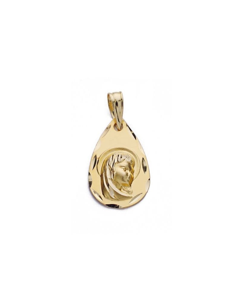 Medalla oro 18k Virgen Niña gota 19x12 mm