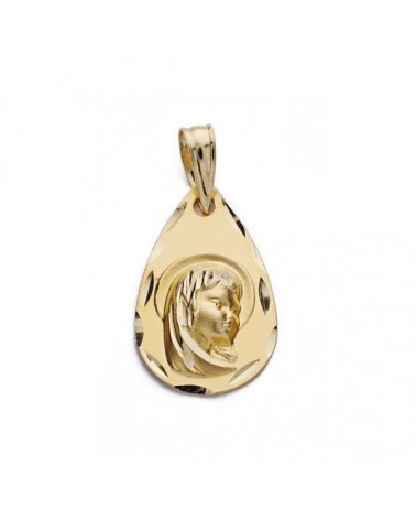 Medalla oro 18k Virgen Niña gota 19x12 mm