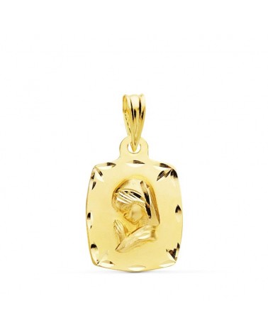 Medalla oro 18k Virgen Niña rectangular 19x14 mm